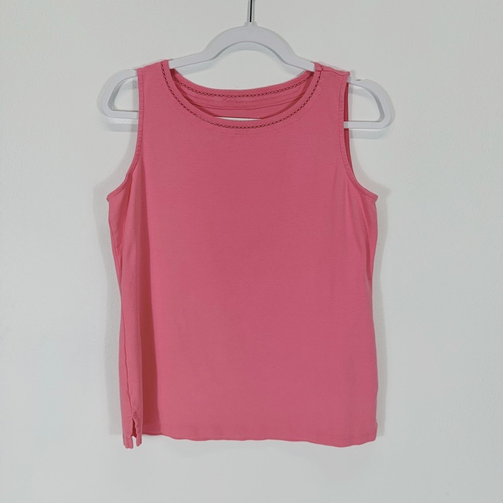 Talbots Pink Crochet Trim Crew Neck Casual Tank Top Cotton Tank Top Size M